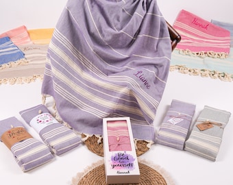 Wedding Favor for Guest Embroidery Turkish Towel, Personalized Beach Towel, Bridesmaid Party Gift, Summer Towel for Girl,Bridal Shower Favor
