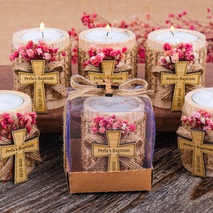 Baptism Favors, Wooden Candle Holder, Tealight Holder, Baptism Gift, Geschenk Taufe, Personalised Candle, Baby Shower First Communion Favors