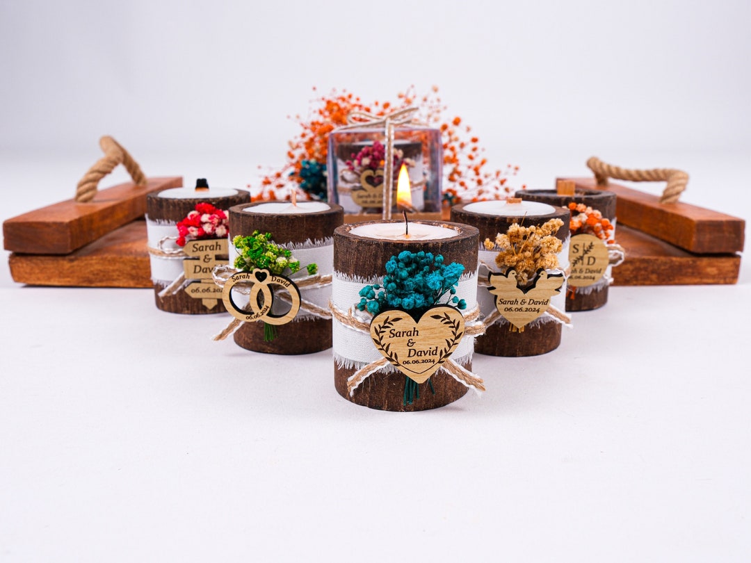 Wedding Favors for Guests in Bulk, Personalized Wooden Candle Holder ...