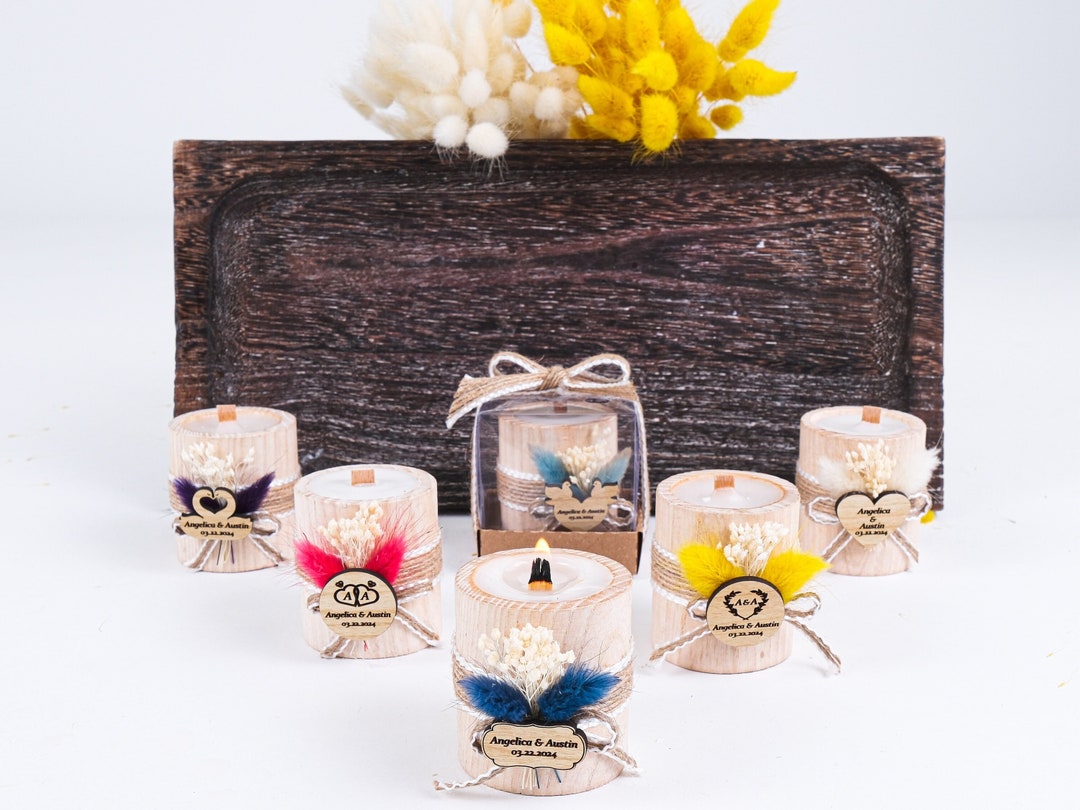 Wedding Favors for Guests in Bulk, Personalized Wooden Candle Holder ...