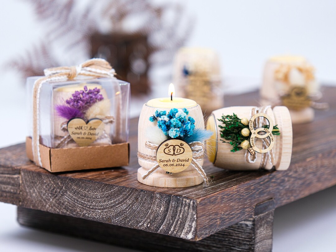 Wedding Favors for Guests in Bulk, Personalized Wooden Candle Holder ...