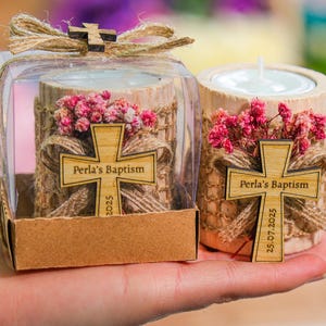 Baptism Favors, Wooden Candle Holder, Tealight Holder, Baptism Gift, Geschenk Taufe, Personalised Candle, Baby Shower First Communion Favors