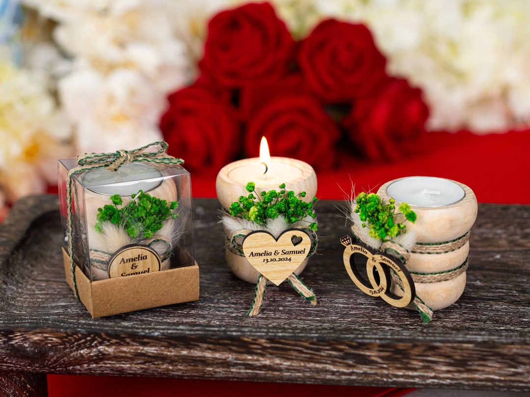 Wedding Favors for Guests in Bulk, Personalized Wooden Candle Holder ...