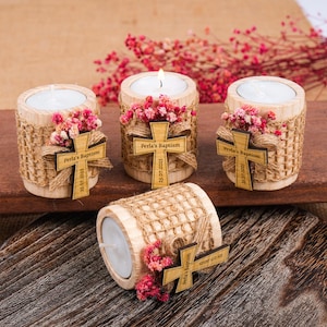 Baptism Favors, Wooden Candle Holder, Tealight Holder, Baptism Gift, Geschenk Taufe, Personalised Candle, Baby Shower First Communion Favors