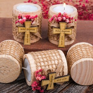 Baptism Favors Wooden Candle Holder, First Communion Favors Tealight Holder, Baptism Gift, Geschenk Taufe, Personalized Candle, Baby Shower image 9
