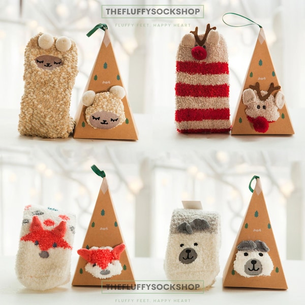 Fluffy Cute Animal Socks, Cosy Christmas animal sock, Stocking Fillers, Cozy fluffy Winter Socks, Warm Festive Socks, Gift ideas family