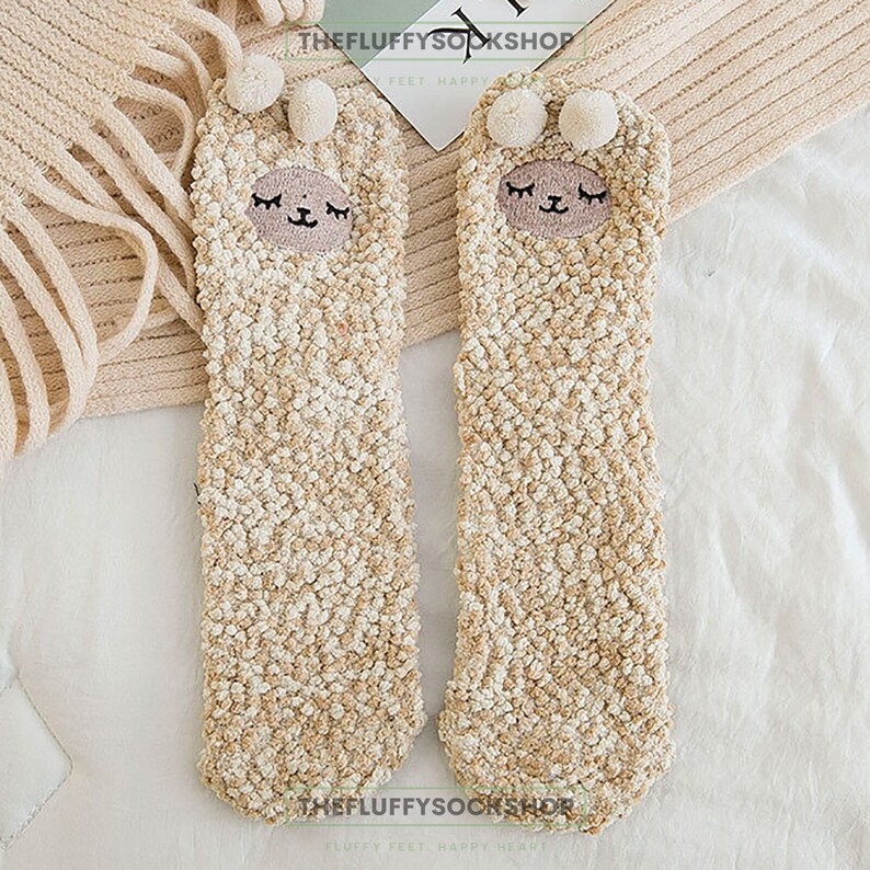 Lazy Llama Super Fluffy Cute Animal Socks, Funny fuzzy socks, Cosy warm winter socks, Animal lovers, Fun gift idea for him or her image 3