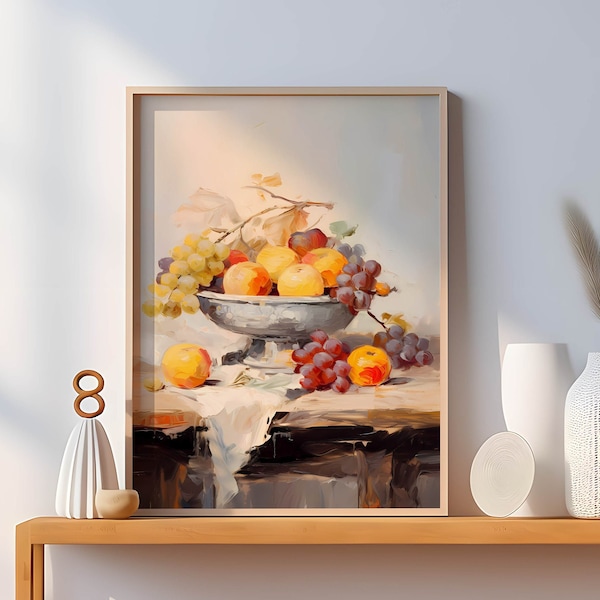 Oil Painting Bowl of Fruits  Painting Wall Art Print  Large Poster Wall Decor Vintage Art  Vintage Colours Warm Home Decor DIGITAL DOWNLOAD