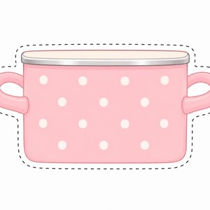 Printable cooking pot with reusable pocket design for pretend play kitchen activities. Children can cook and store paper ravioli while developing fine motor skills, imaginative play, Montessori learning, preschool activities, and homeschool kitchen fun.