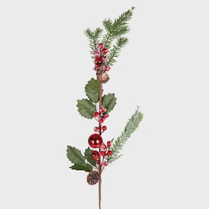 Frosted Berry Pinecone Christmas Pick: Red & Green Holiday Decoration