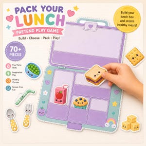 Aktywność do druku: Lunch Box | Zabawa w udawanie jedzenia | Książka z zadaniami w formacie PDF | Gra rozwijająca małą motorykę dla przedszkolaków | Aktywność dla dzieci: wycinanie i wklejanie