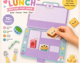 Lunch Box Printable Activity | Pretend Play Food | Busy Book PDF | Fine Motor Preschool Game | Cut and Paste Kids Activity