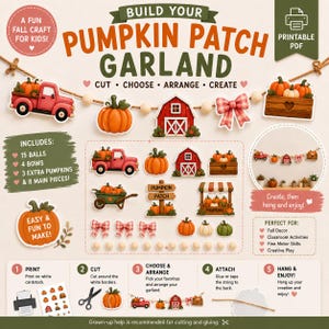 Pumpkin Patch Garland Printable, Fall Craft for Kids, Mom and Child Activity, Cut and Paste Fine Motor Craft, Autumn Decor DIY