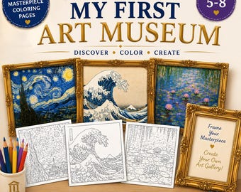 Peut inclure: Kit de coloriage My First Art Museum avec six pages de chefs-d'œuvre pour les 5-8 ans. Comprend trois impressions d'art classiques encadrées, trois feuilles de coloriage au trait correspondantes et un pot de crayons de couleur pour créer.