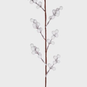Snowy White Berry Branch: Christmas Faux Floral Stem - 75cm