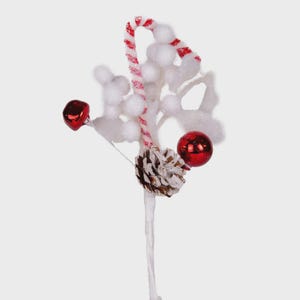 Christmas Berry Pinecone Pick: Candy Cane Bell, Winter Holiday Decor