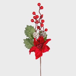 Christmas Berry Pick: Poinsettia, Pinecone & Snowy Green Stem - 30cm