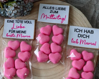 1 Muttertagsbotschaft, Liebe, Muttertag, Beste Mama, Geschenk für Mama, Kleinigkeit für Mama, Muttertagsgeschenk, Herzen, Gummibärchen