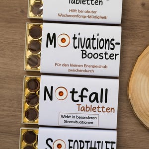 Schokoladen Geschenk für zwischendurch, Notfalltabletten, in Stresssituationen, Motivationsgeschenk, Kraft schenken, Nervennahrung, Kollegen