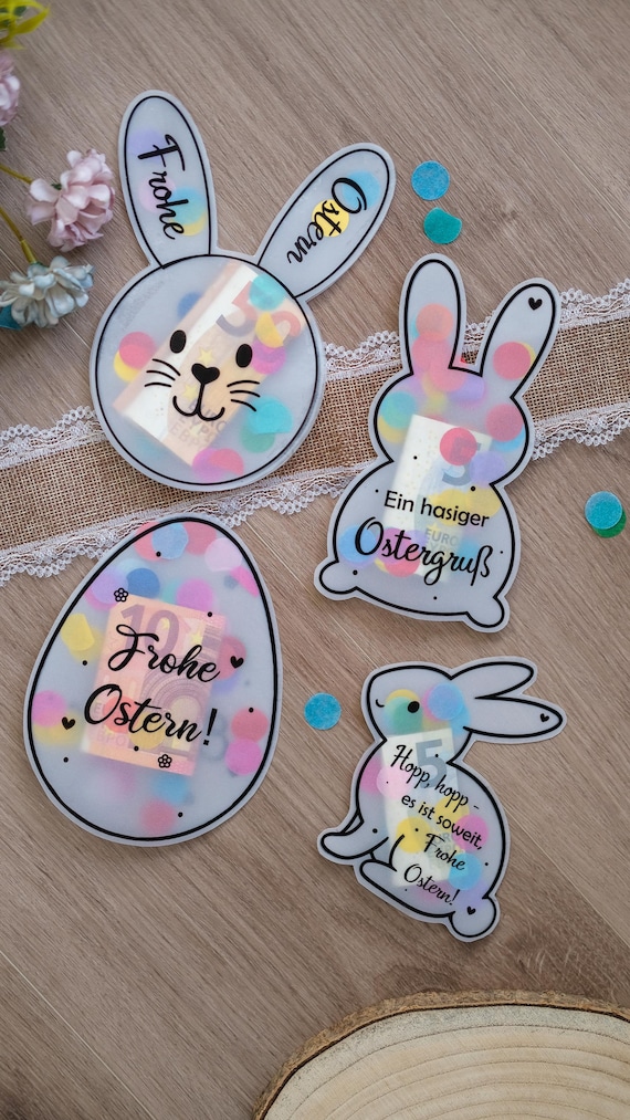 Oster Schüttelkarte, Geldgeschenk, Frohe Ostern Karte mit Konfetti, Geldkarte Ostern, Last Minute Karte, Mitbringsel, Verpackung für Geld
