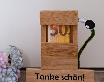 Wooden gas station money gift, gas pump, birthday gift idea, driver's license, car fuel money, gift for teenagers, tank of gas