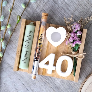Geburtstag Geschenk, Geldgeschenk, Kerzen, Blumen, Geschenkidee, Klötzchenbox, Wunscherfüller, personalisiert, alter, Zahlen, Happy Birthday