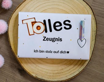 Schokoladen Geschenk zum Zeugnis, Kreative Geschenkverpackung für Schulkinder, Zeugnisgeschenk, ich bin stolz auf dich, Geschenk für Kind