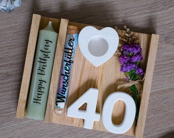 Birthday gift, money gift, candles, flowers, gift idea, building block box, wish fulfiller, personalized, age, numbers, Happy Birthday