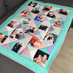 Et lappetæppe (sengetæppe, plaid) med et foto er en mindeværdig gave til fødselsdag, jubilæum, bryllup, jubilæum, teenager, mand, kvinde