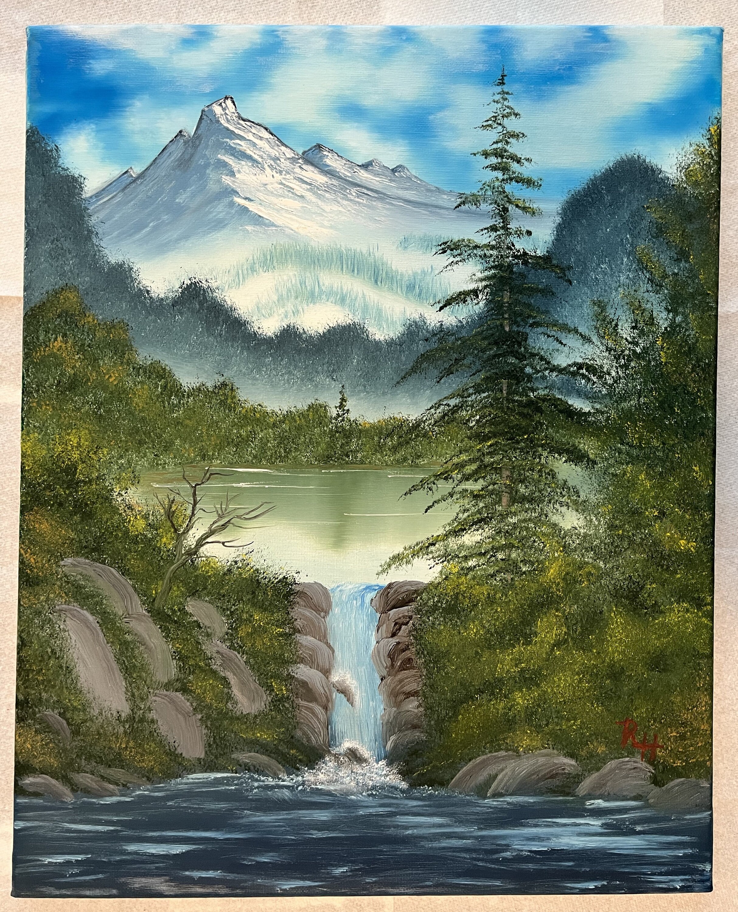 16x20 Oil Painting on Canvas - Mountain Lake Falls - Original Painting ...