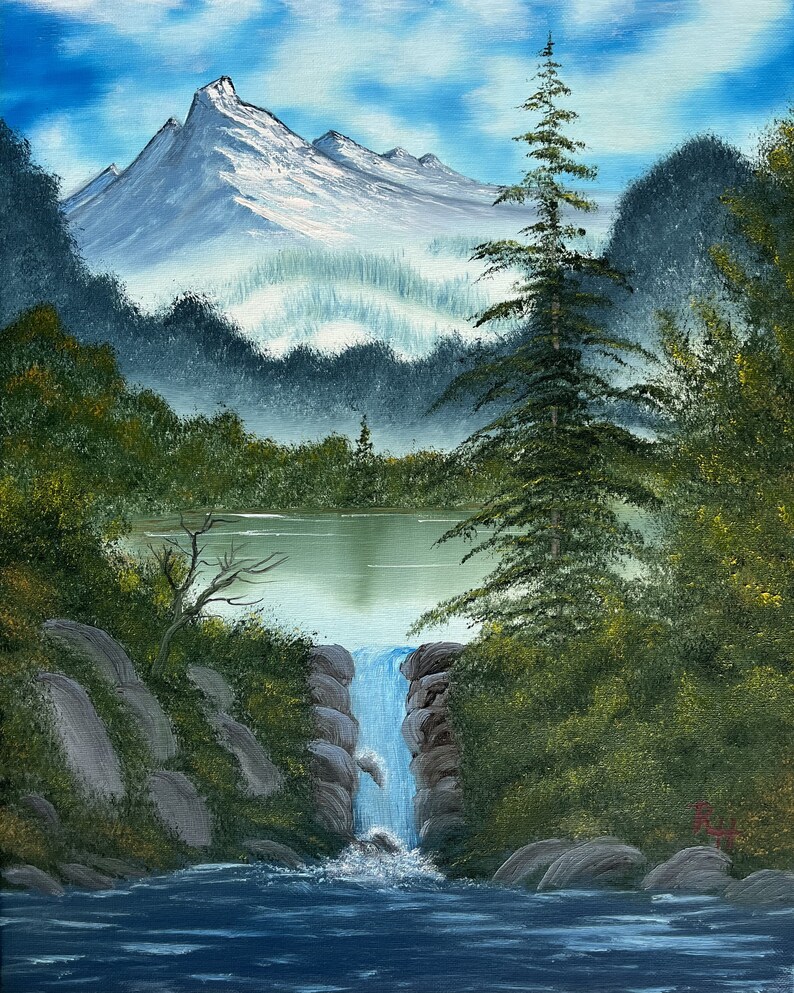 16x20 Oil Painting on Canvas - Mountain Lake Falls - Original Painting ...