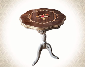 French Side Table with Original Wood Inlay, Restored Coffee Table, Handmade Furniture, Unique Accent Table, Luxury Home Decor