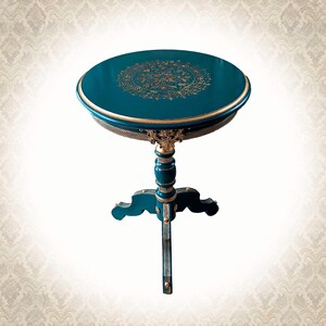 Hand Painted Round Side Table, French Wooden Pedestal Table, Unique Upcycled Furniture, Antique Style Accent Table