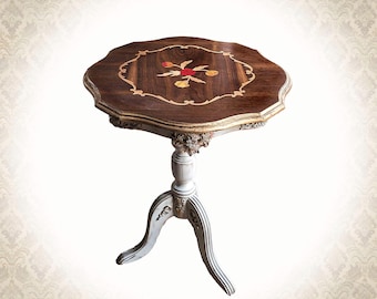 Franse bijzettafel met origineel houtinlegwerk, gerestaureerde salontafel, handgemaakt meubilair, unieke accenttafel, luxe huisdecor