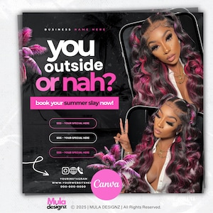 June Booking Flyer, Summer Booking Flyer, June Books Open, June Hair, Braids Nail Lash Makeup Wig Install , Flyer, Appointment Booking Flyer