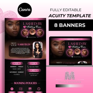 Lash Tech Acuity Scheduling Template, Lash Tech Website, Canva Templates, Lash Tech Branding, Pink & Black Acuity, Diy Acuity Booking Site
