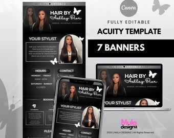 Hair Stylist Acuity Scheduling Template: Black & Silver Canva Banners