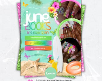 June Booking Appointment Flyer | Summer: Hair, Nails, Lashes, Makeup (Editable Canva Template)