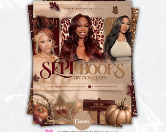 September Booking Flyer, September Books Open, Fall Appointment Booking Flyer, Wig Install Braids Lash Nail Flyer (Editable Canva Template)