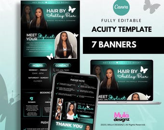 Szablon harmonogramu fryzjera Acuity: banery Canva w kolorze akwamaryny