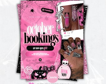 Spooky Season Booking Flyer Template: Halloween Hair, Lash, Wig, Nail (Editable Canva)