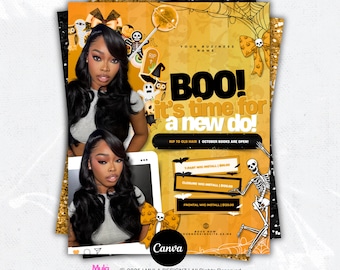 Spooky Season Booking Flyer Template: October, Halloween Hair, Braids, Lash, Wig, Nail (Editable Canva Template)