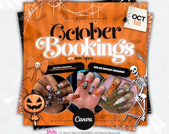 Spooky Season Booking Flyer Template: Halloween Hair, Lash, Wig Install, Braids, Nail (Editable Canva)