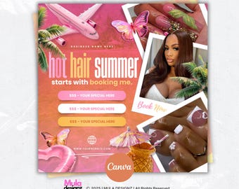 June Booking Appointment Flyer | Summer: Hair, Nails, Lashes, Makeup (Editable Canva Template)