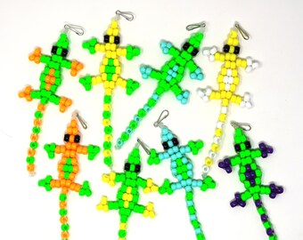 Beaded Lizard / Gecko Keychain Pony Bead 90s Baby Y2K Nostalgia Millennial Gift Animal Accessories / yellow mint orange green purple