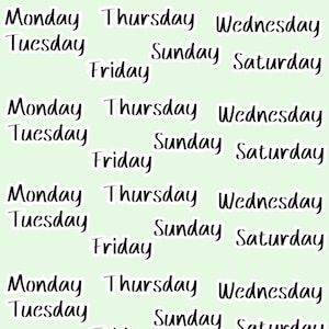 Days of the Week Planner Sticker Sheet, Days of the Week Bujo Sticker Sheet, Days of the Week Word Stickers for Planners