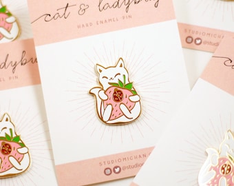 Cat & Ladybug Strawberry Single Pin (White)
