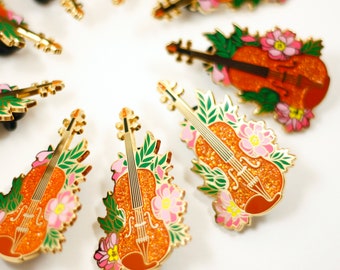 Violin Hard Enamel Pin (Gold Glitter)