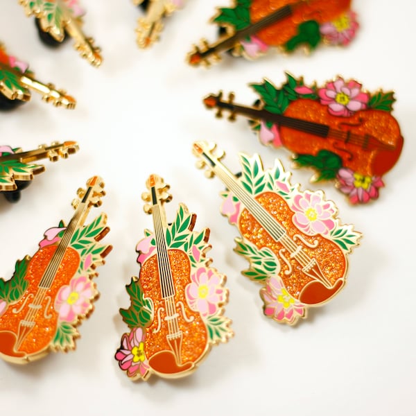 Violin Hard Enamel Pin (Gold Glitter)