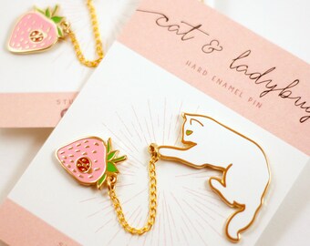 White Cat & Ladybug Strawberry Chain Set